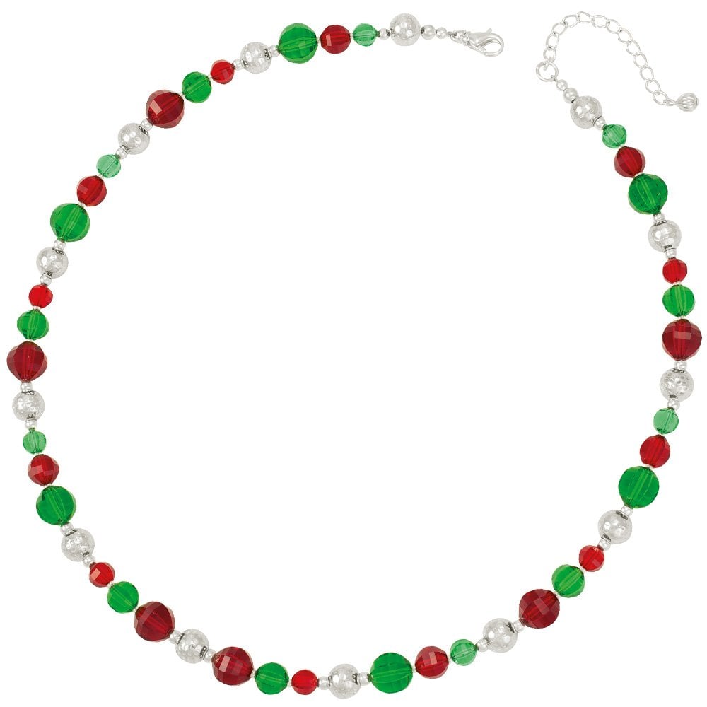 Festivity Scarlet and Fern Green Crystal Silver Tone Necklace