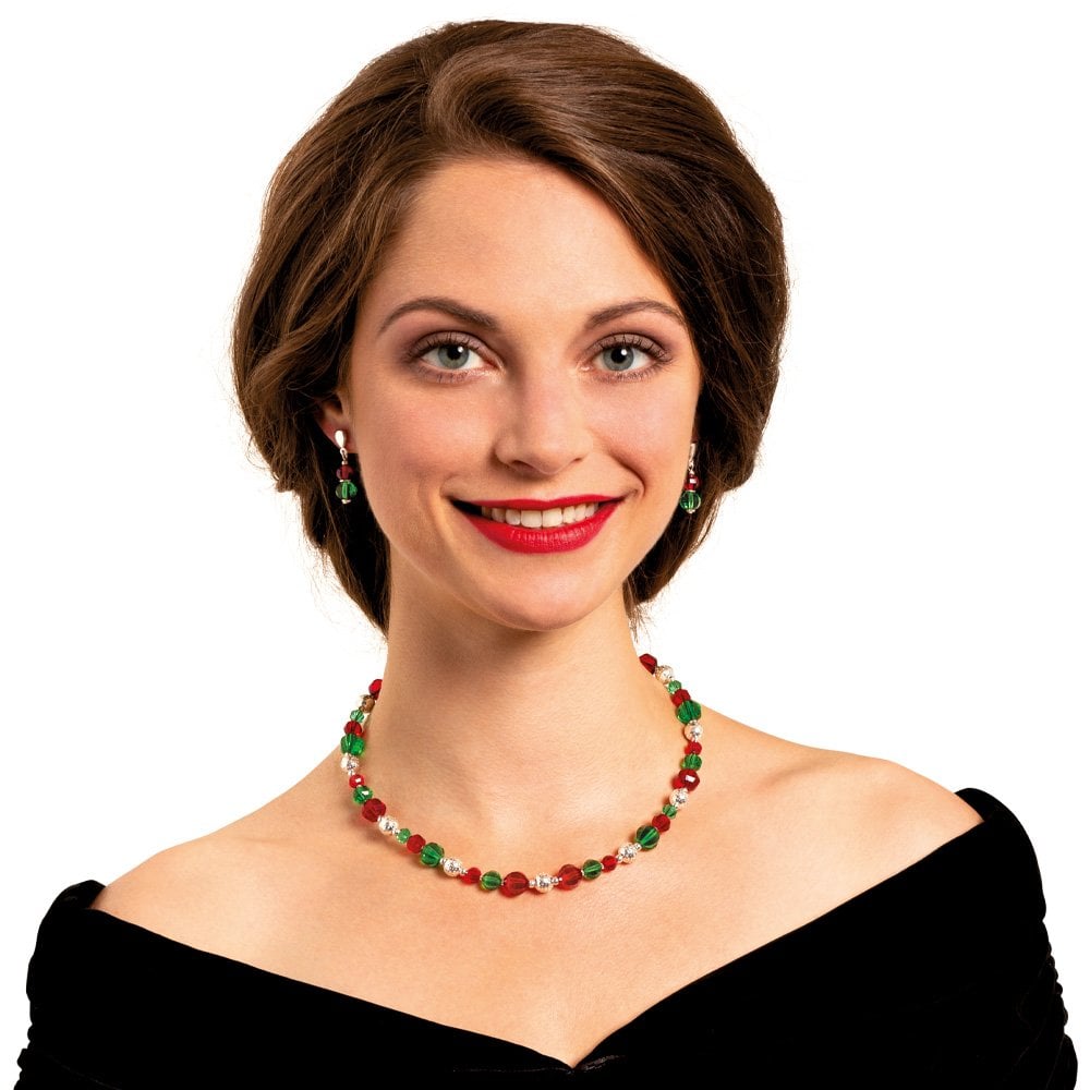 Festivity Scarlet and Fern Green Crystal Silver Tone Drop Clip On Earrings