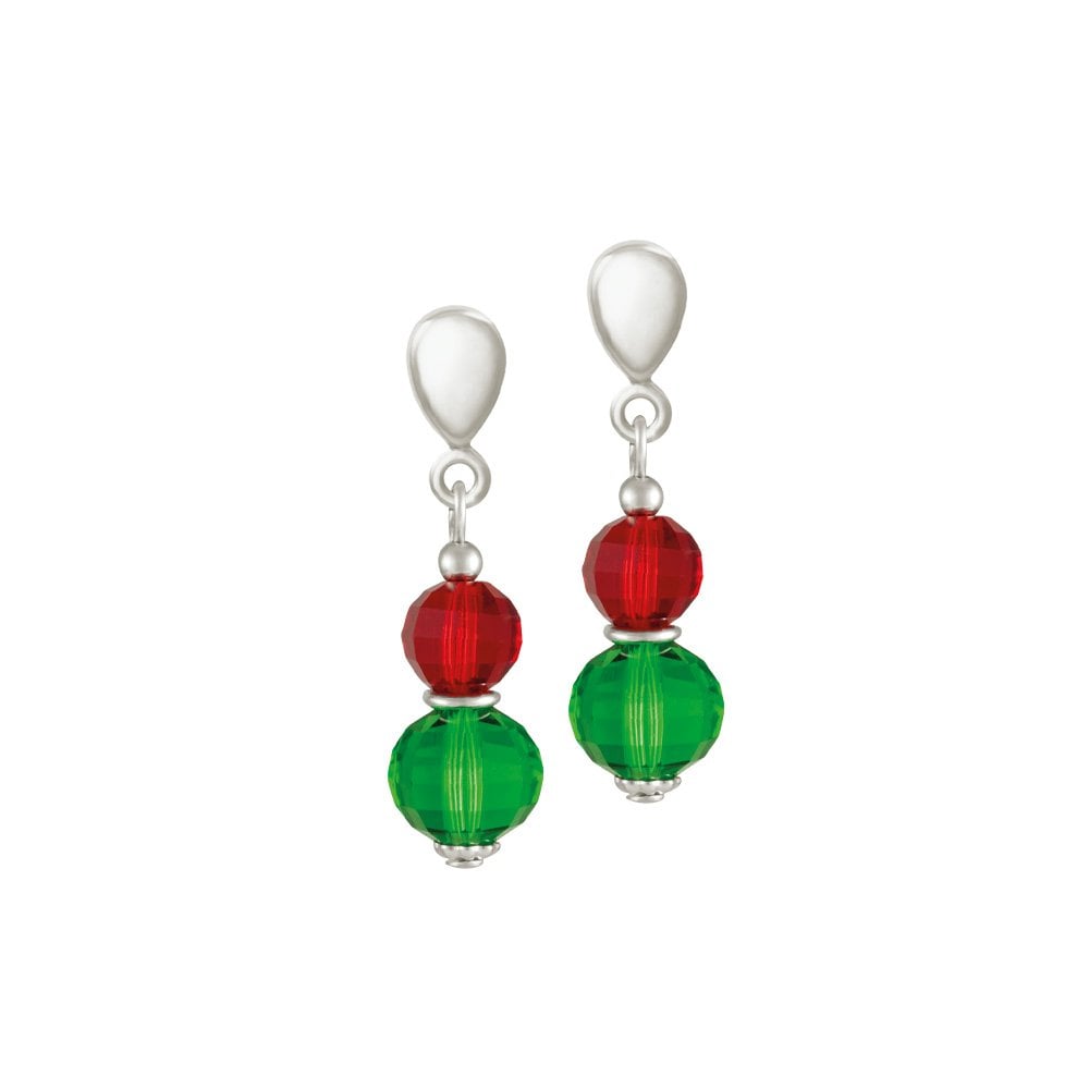 Festivity Scarlet and Fern Green Crystal Silver Tone Drop Pierced Earrings