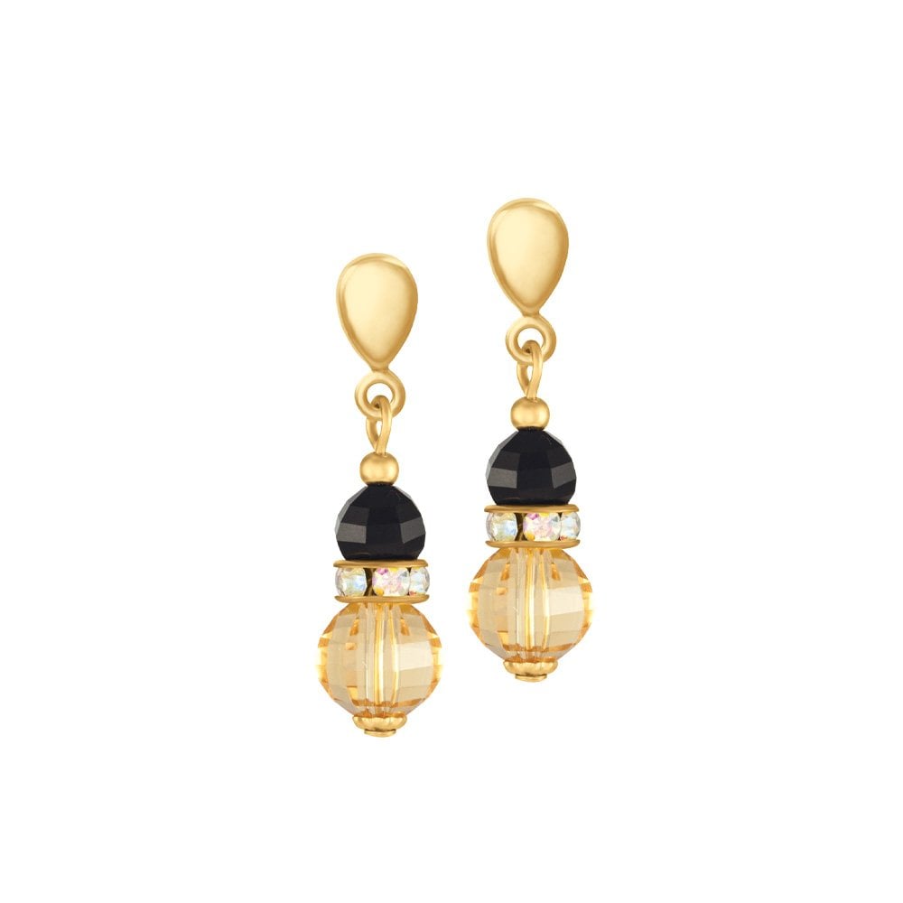 Celebration Topaz and Black Crystal Gold Tone Drop Pierced Earrings
