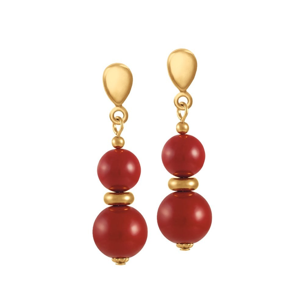Flamenco Red Shell Pearl Gold Tone Drop Clip On Earrings