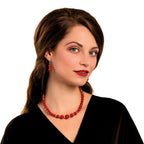 Flamenco Red Shell Pearl Gold Tone Drop Clip On Earrings