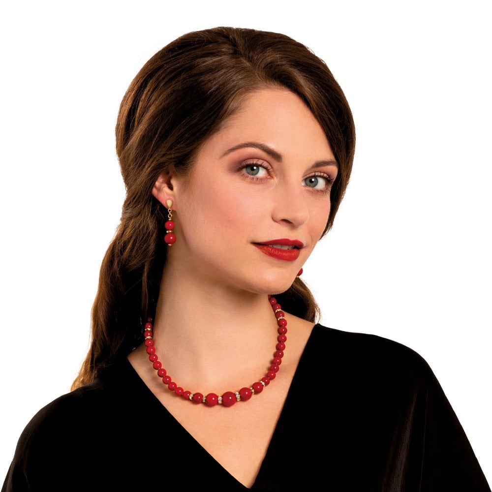 Flamenco Red Shell Pearl Gold Tone Drop Clip On Earrings