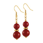 Flamenco Red Shell Pearl Gold Tone Drop Pierced Earrings