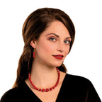 Flamenco Red Shell Pearl Gold Tone Drop Pierced Earrings