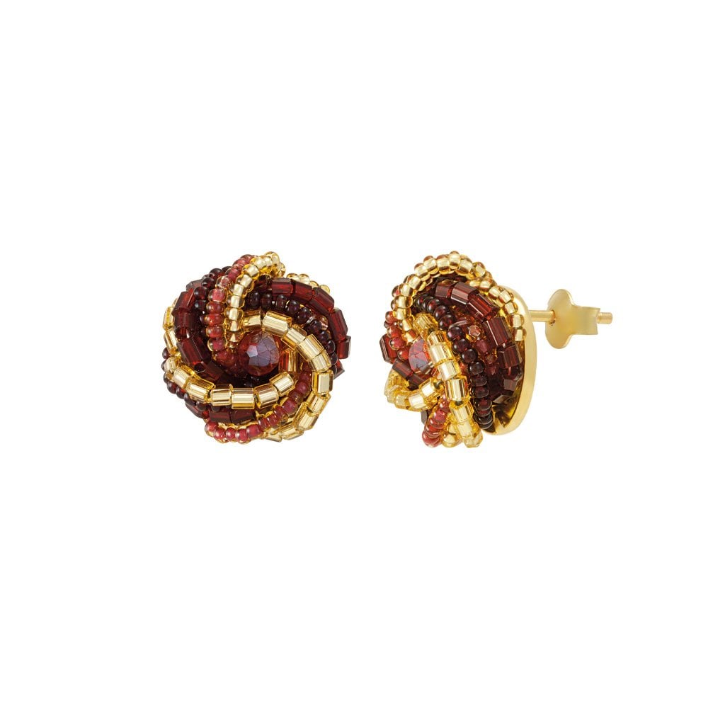Opulenza Red and Gold Venetian Murano Glass Torsade Mini Pierced Stud Earrings