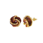 Opulenza Red and Gold Venetian Murano Glass Torsade Mini Pierced Stud Earrings