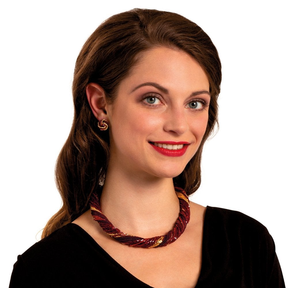 Opulenza Red and Gold Venetian Murano Glass Torsade Mini Pierced Stud Earrings