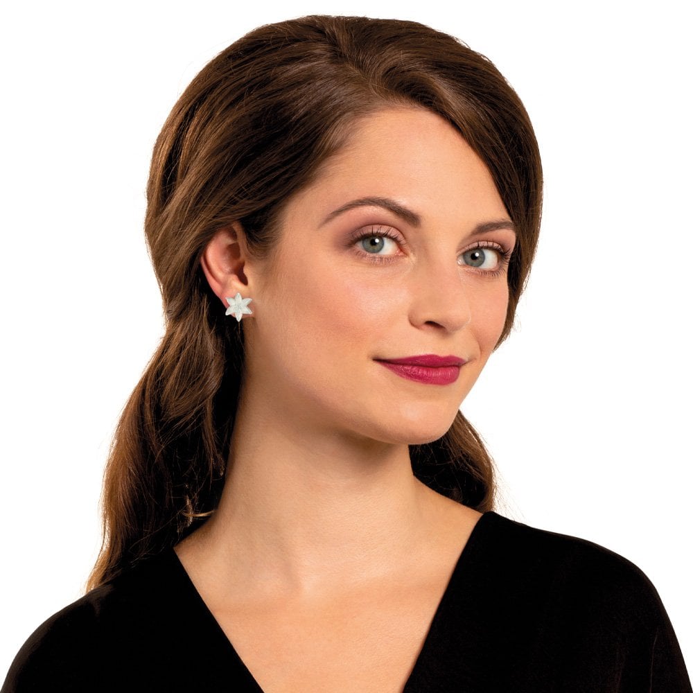 Lily White Enamel Silver Tone Flower Stud Pierced Earrings