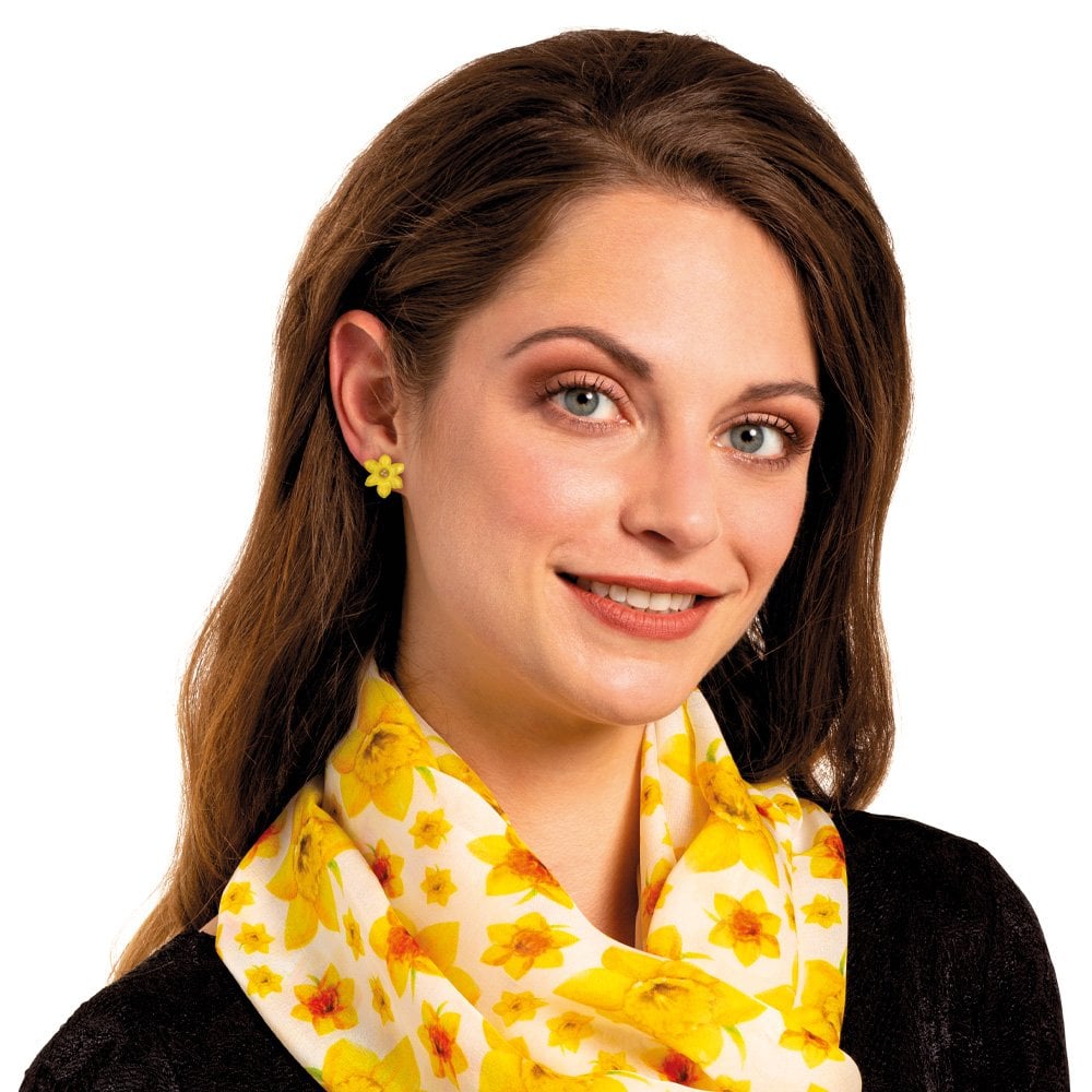 Daffodil Yellow Enamel Silver Tone Flower Stud Clip On Earrings