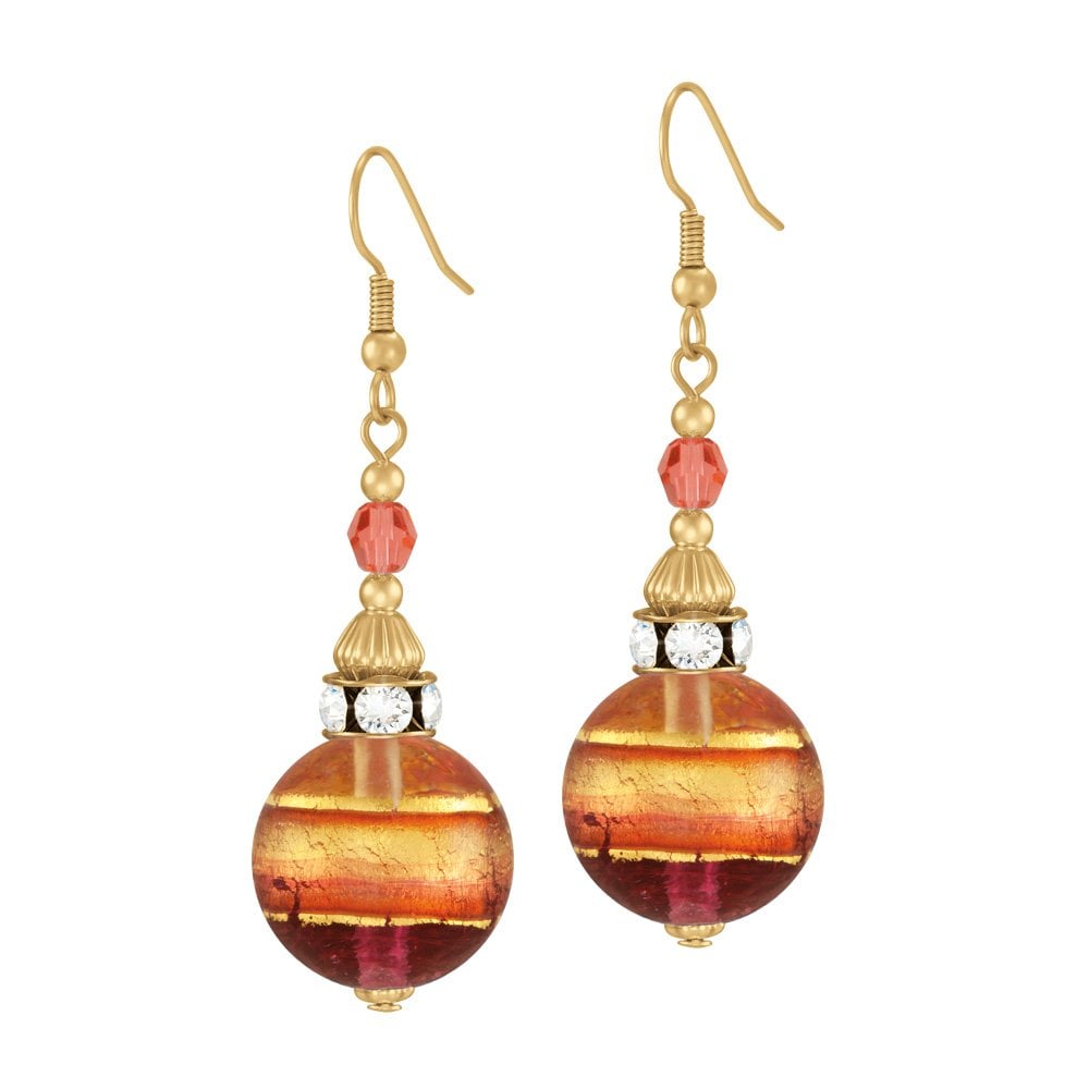 Focale Ruby Murano Glass Gold Tone Drop Pierced Earrings
