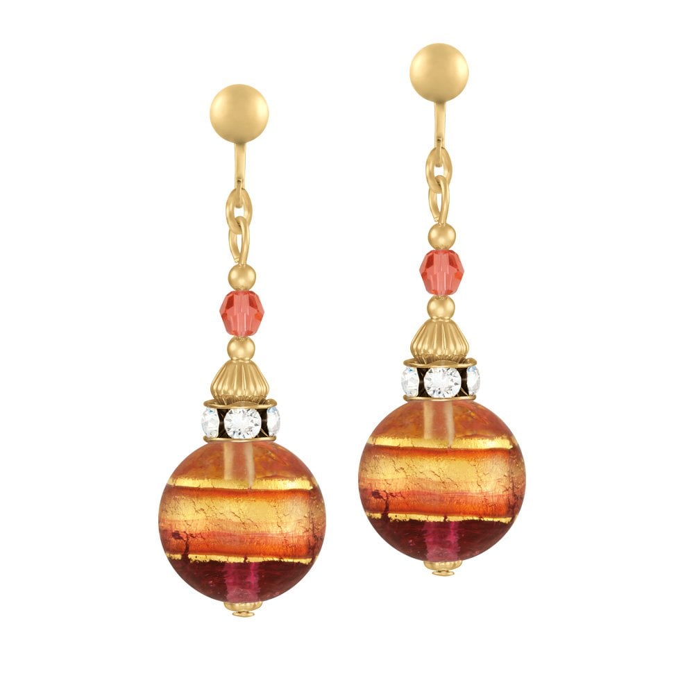 Focale Ruby Murano Glass Gold Tone Drop Clip On Earrings