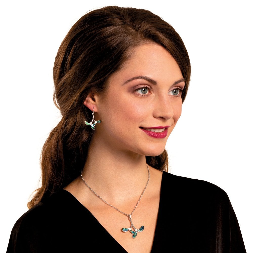 Mistletoe Mother of Pearl and Paua Shell Silver Tone Pendant