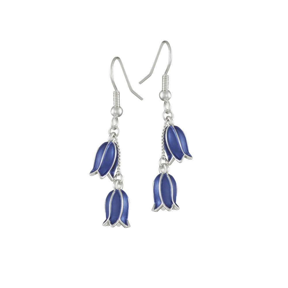 Bluebell Enamel Finish Silver Tone Drop Pierced Earrings