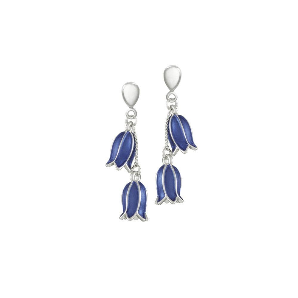 Bluebell Enamel Finish Silver Tone Drop Clip On Earrings