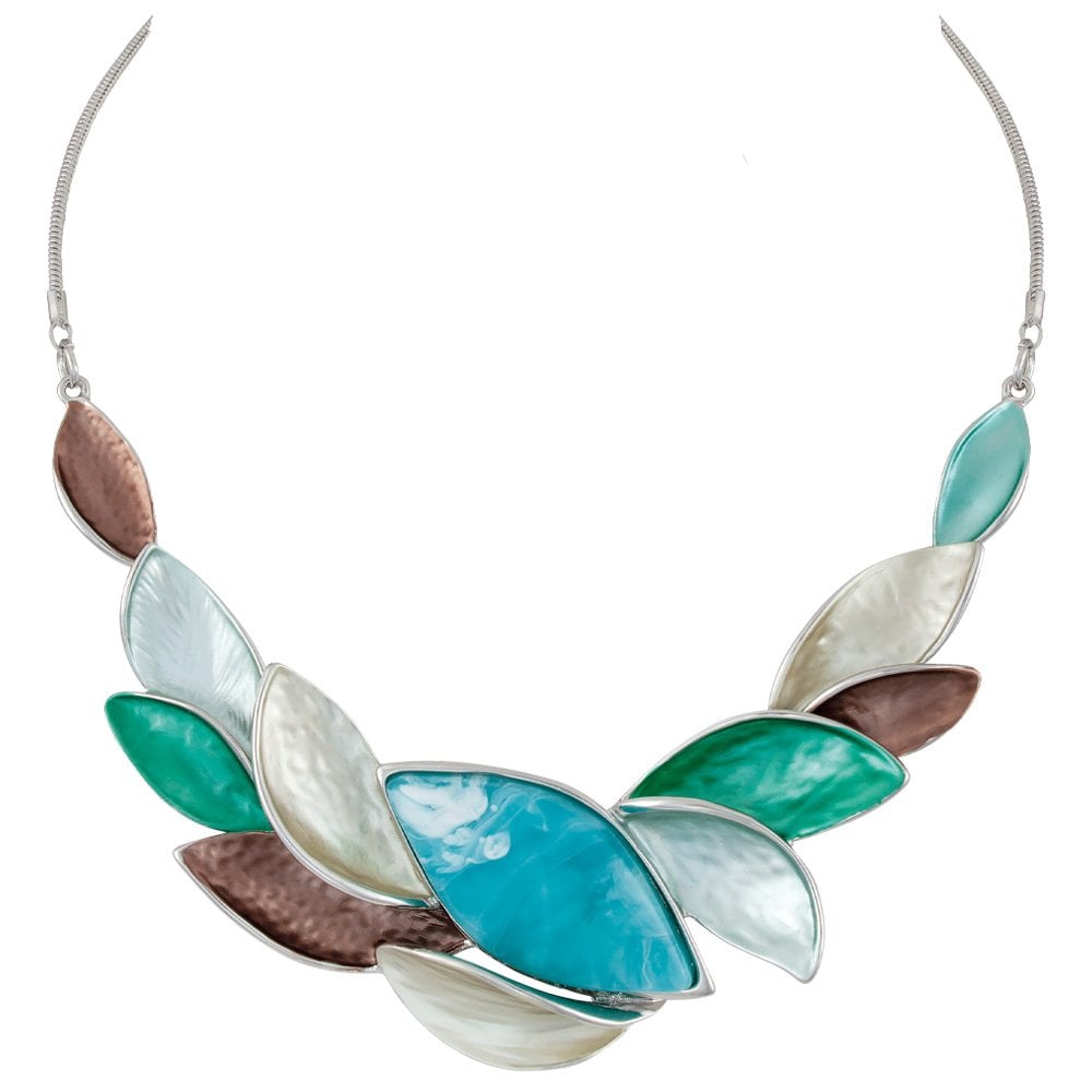 Haven Aqua Multi Coloured Enamel Silver Tone Statement Necklace