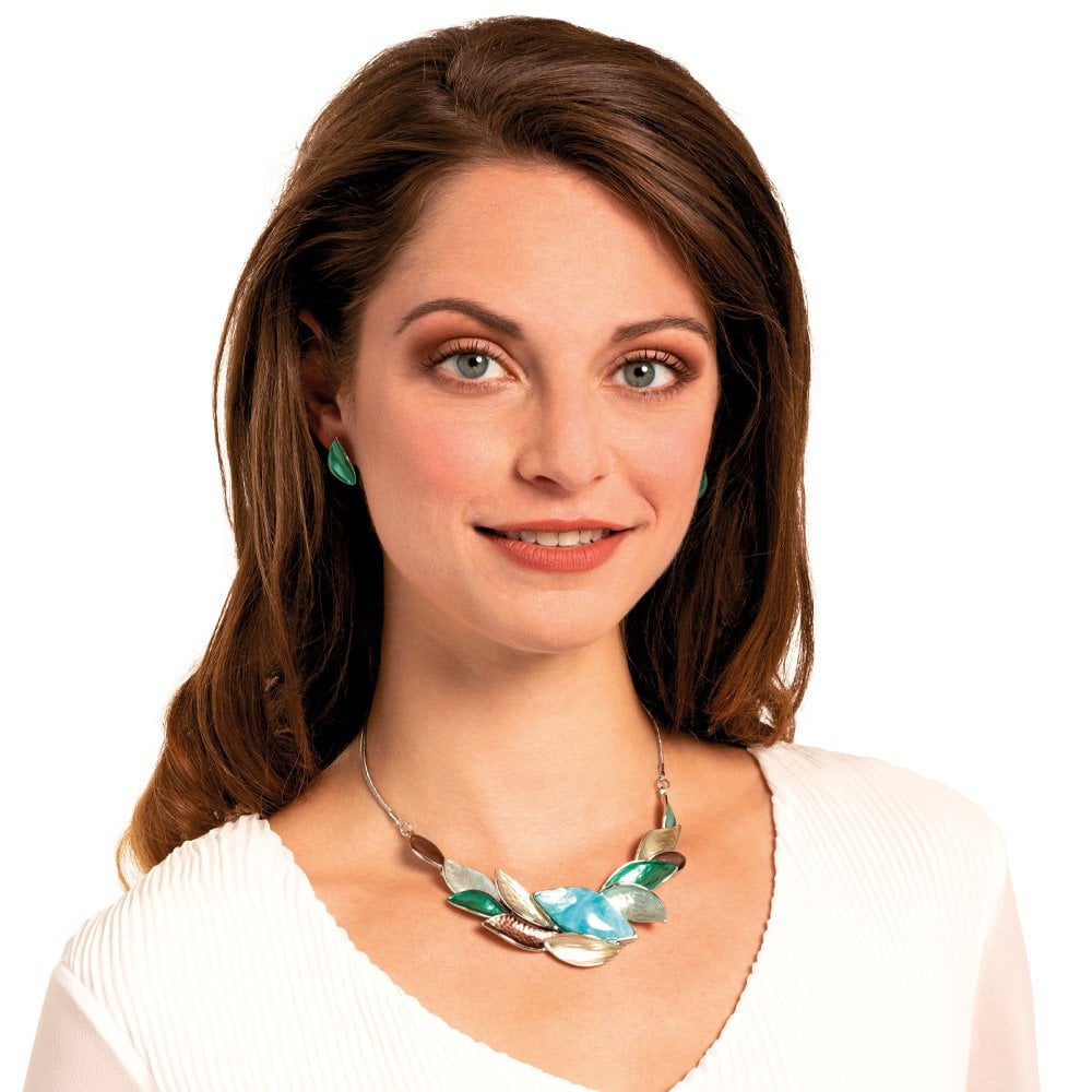 Haven Aqua Multi Coloured Enamel Silver Tone Statement Necklace