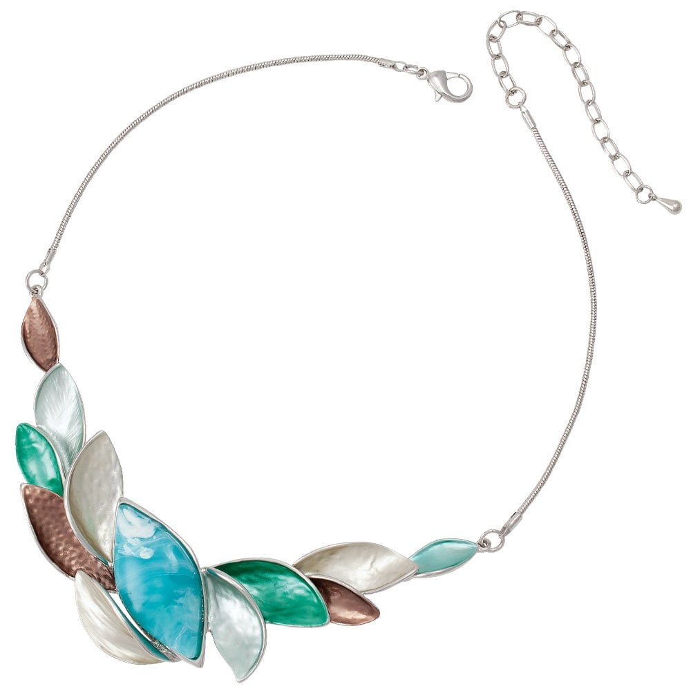 Haven Aqua Multi Coloured Enamel Silver Tone Statement Necklace