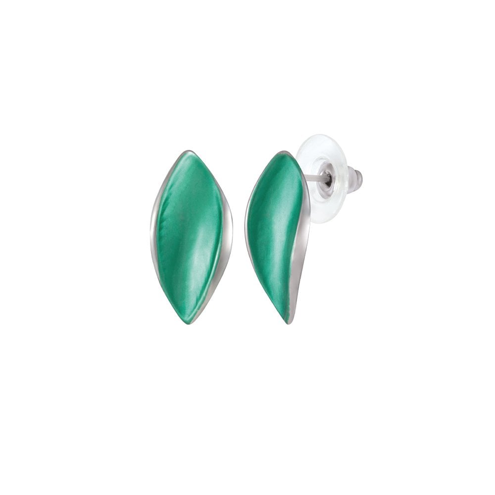 Haven Green Enamel Silver Tone Stud Pierced Earrings
