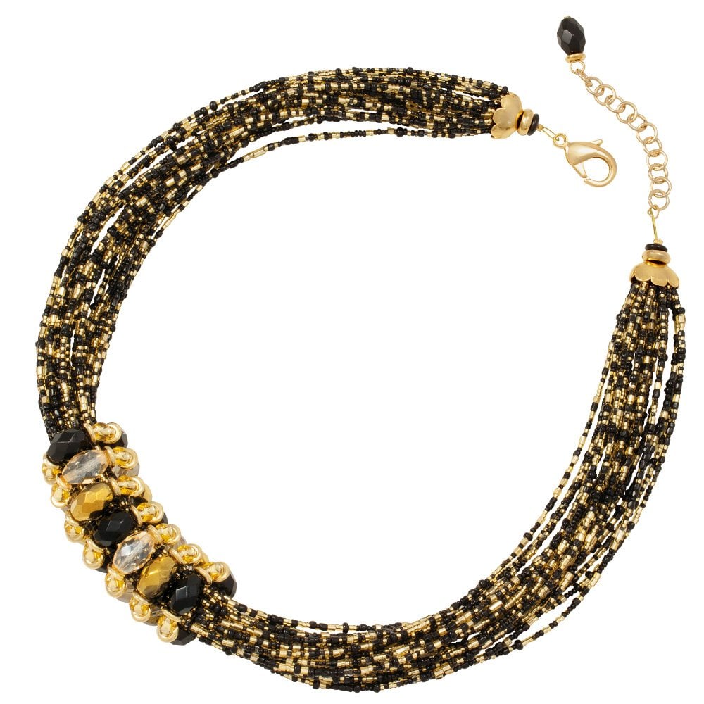 Luciana Black and Gold Statement Venetian Murano Glass Torsade Necklace
