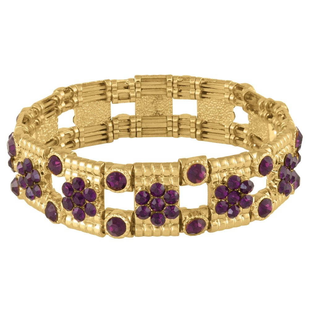 Little Treasure Purple Velvet Crystal Gold Stretch Bracelet