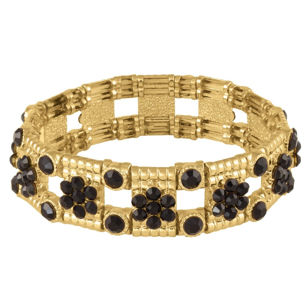 Little Treasure Jet Black Crystal Gold Stretch Bracelet