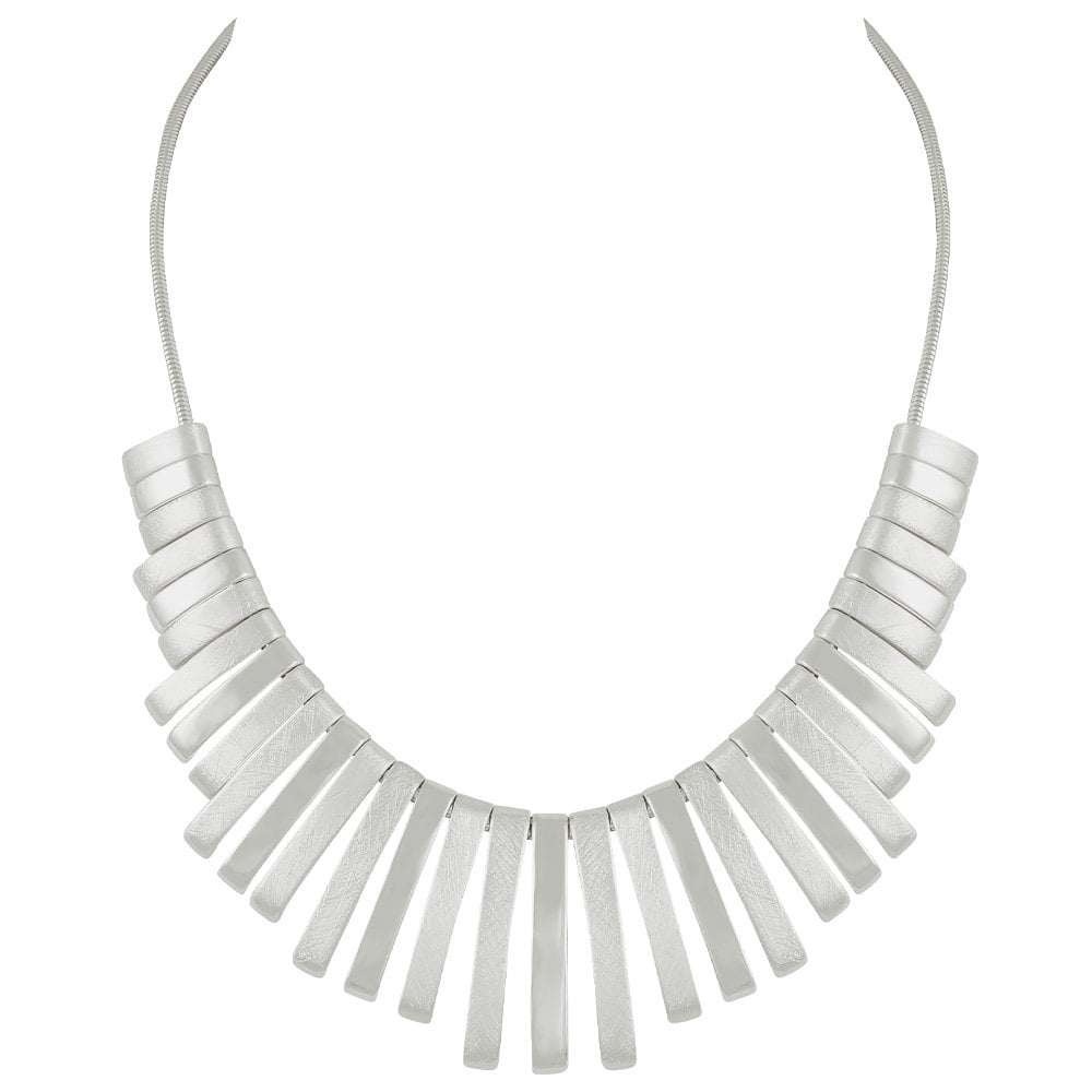 Delight Graduated Fan Silver Tone Metallic Statement Necklace