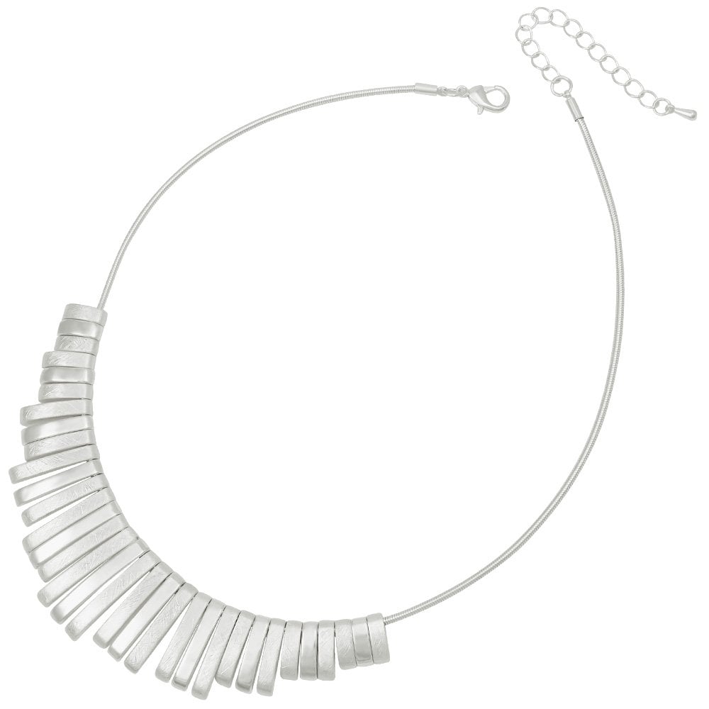Delight Graduated Fan Silver Tone Metallic Statement Necklace