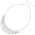 Delight Graduated Fan Silver Tone Metallic Statement Necklace