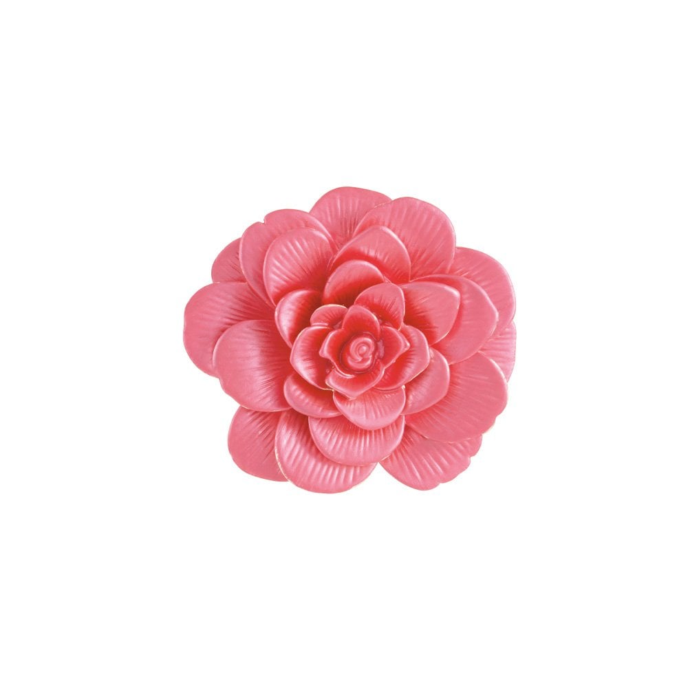 Camellia Pink Enamel Silver Tone Flower Brooch