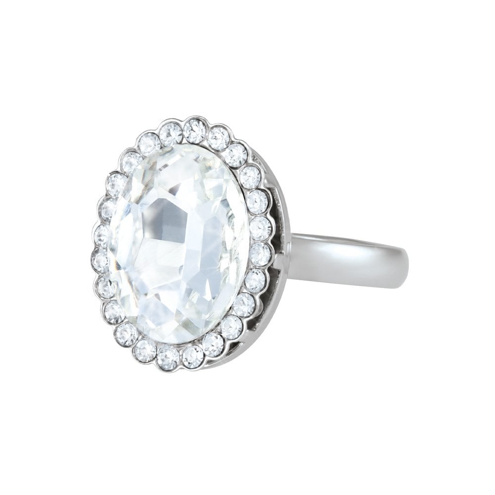 Countess Oval Clear Crystal Silver Tone Costume Ring
