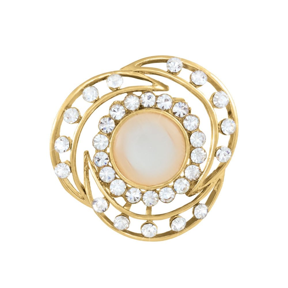 Crescents Clear Crystal and Enamel Gold Tone Scarf Clip