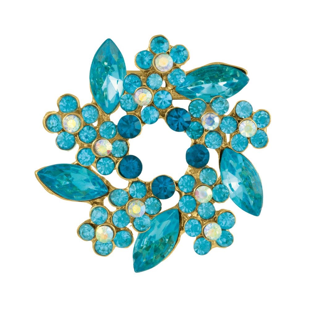 Crystals Aquamarine and Aurora Borealis Scarf Clip