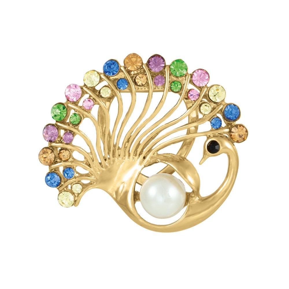 Peacock Pearl and Multi Coloured Crystal Scarf Clip