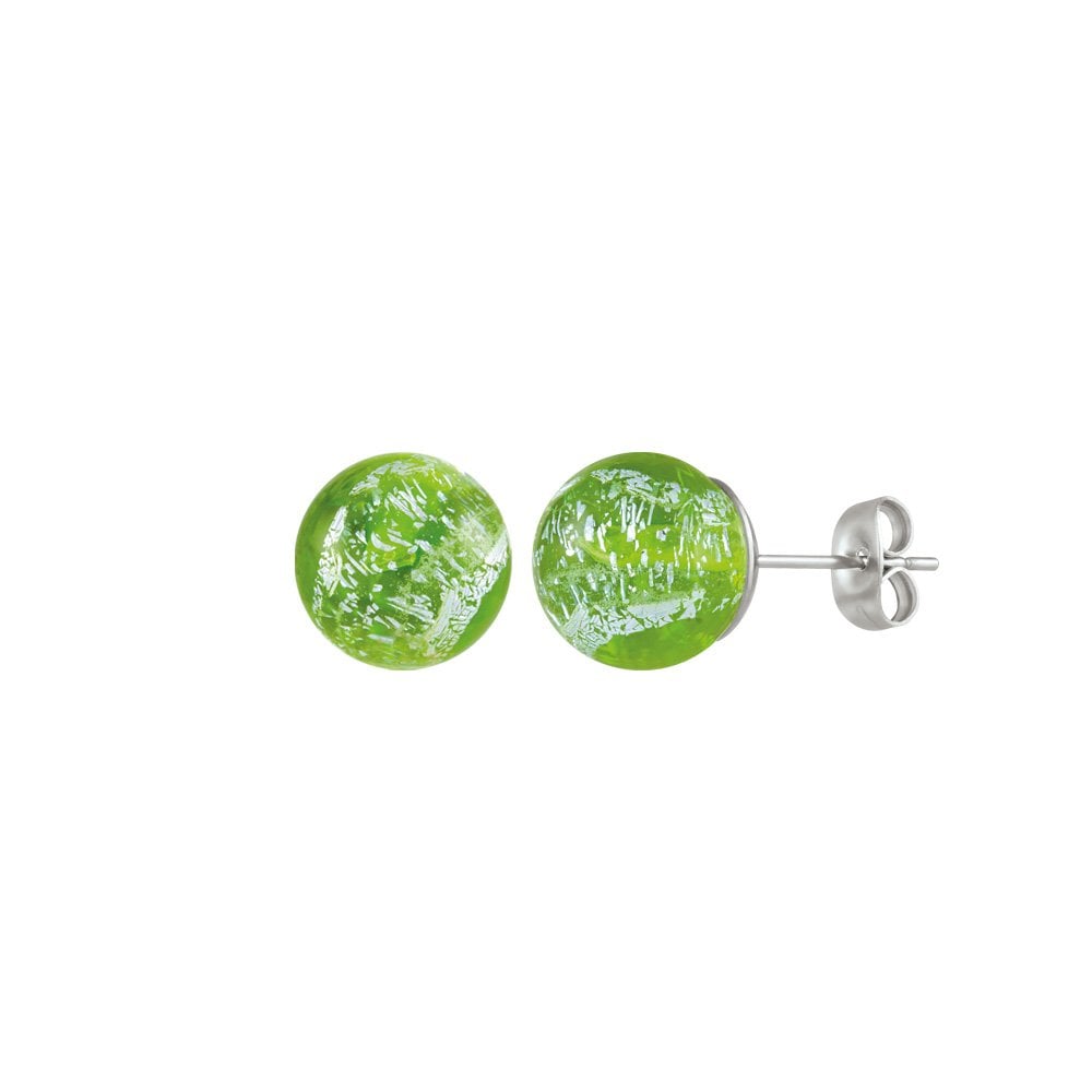 Bellissimo Peridot Sparkler Murano Glass Silver Tone Stud Pierced Earrings