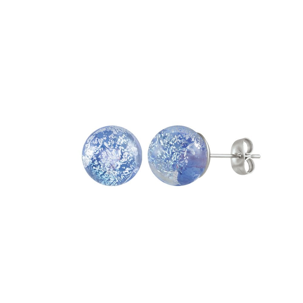 Bellissimo Sapphire Sparkler Murano Glass Silver Tone Stud Pierced Earrings