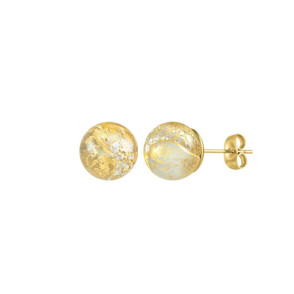 Bellissimo Gold Foil Sparkler Murano Glass Gold Tone Stud Pierced Earrings