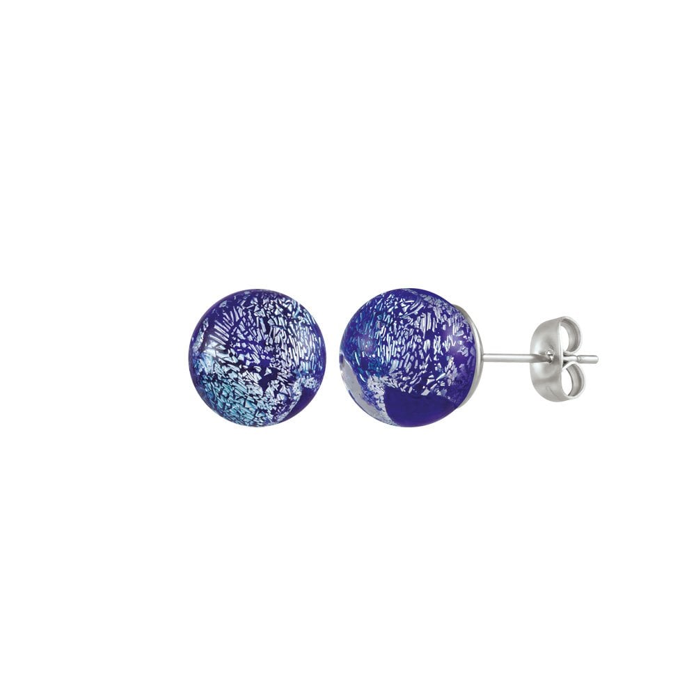 Bellissimo Cobalt Blue Sparkler Murano Glass Silver Tone Stud Pierced Earrings