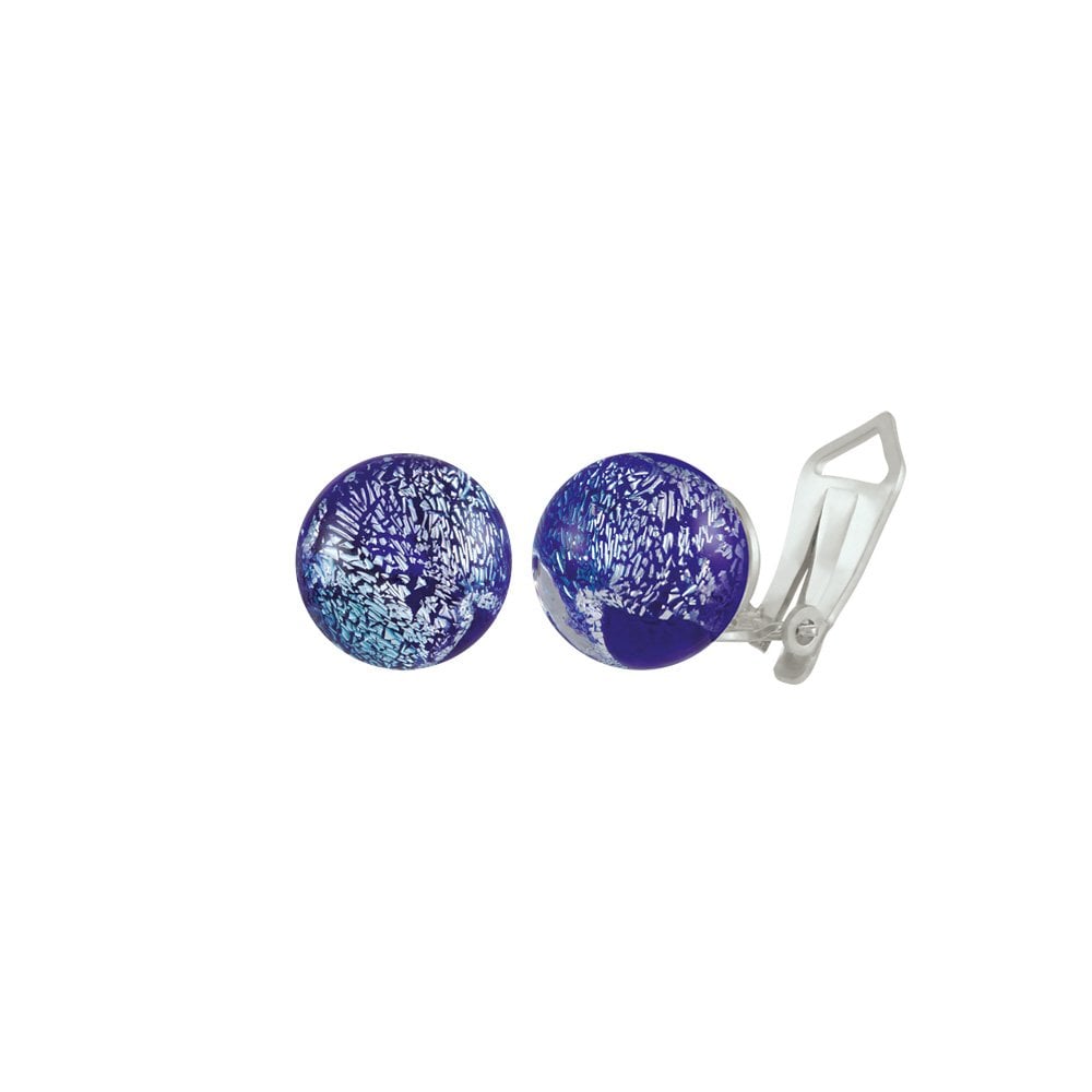 Bellissimo Cobalt Blue Sparkler Murano Glass Stud Clip On Earrings