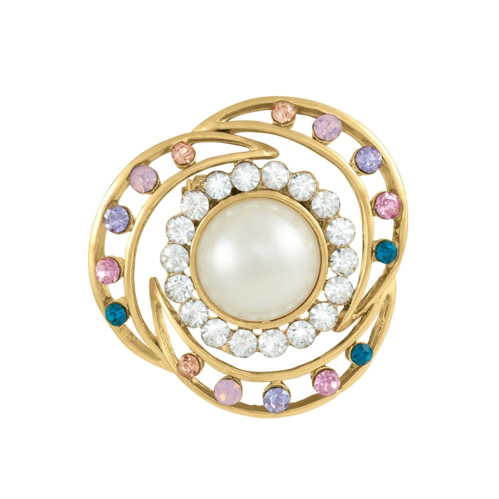 Crescents Multi Coloured Crystal and Faux Pearl Scarf Clip