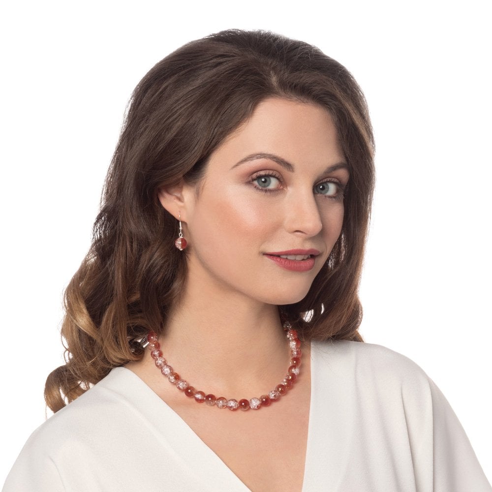 Carnival Cinnamon Czech Glass Crackle Bead Silver Tone Necklace