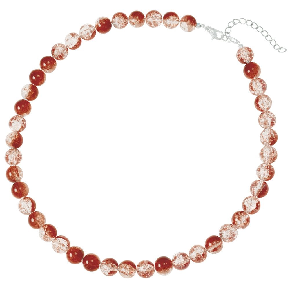 Carnival Cinnamon Czech Glass Crackle Bead Silver Tone Necklace