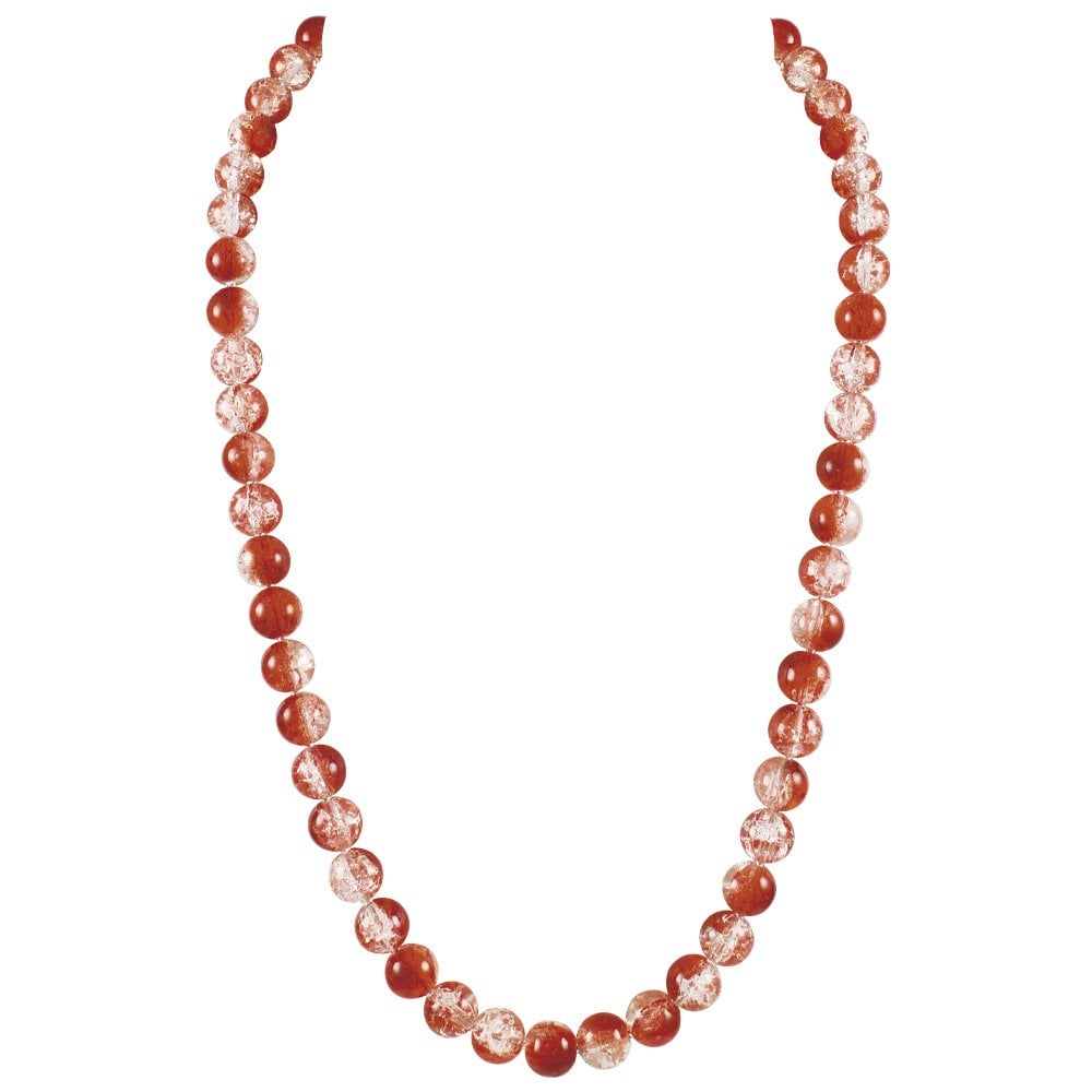 Carnival Cinnamon Czech Glass Crackle Bead Silver Tone Long Necklace