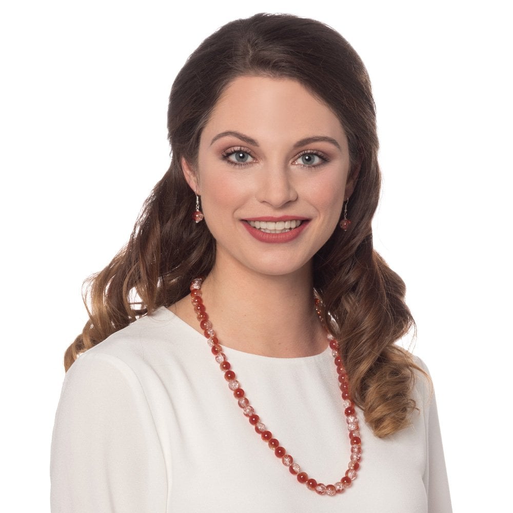 Carnival Cinnamon Czech Glass Crackle Bead Silver Tone Long Necklace