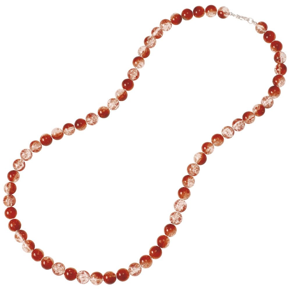 Carnival Cinnamon Czech Glass Crackle Bead Silver Tone Long Necklace