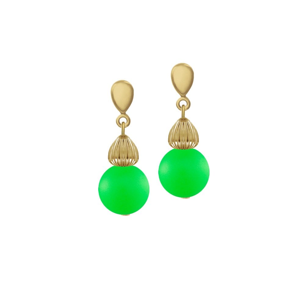 Solitaire Neon Green Pearl Gold Tone Drop Pierced Earrings