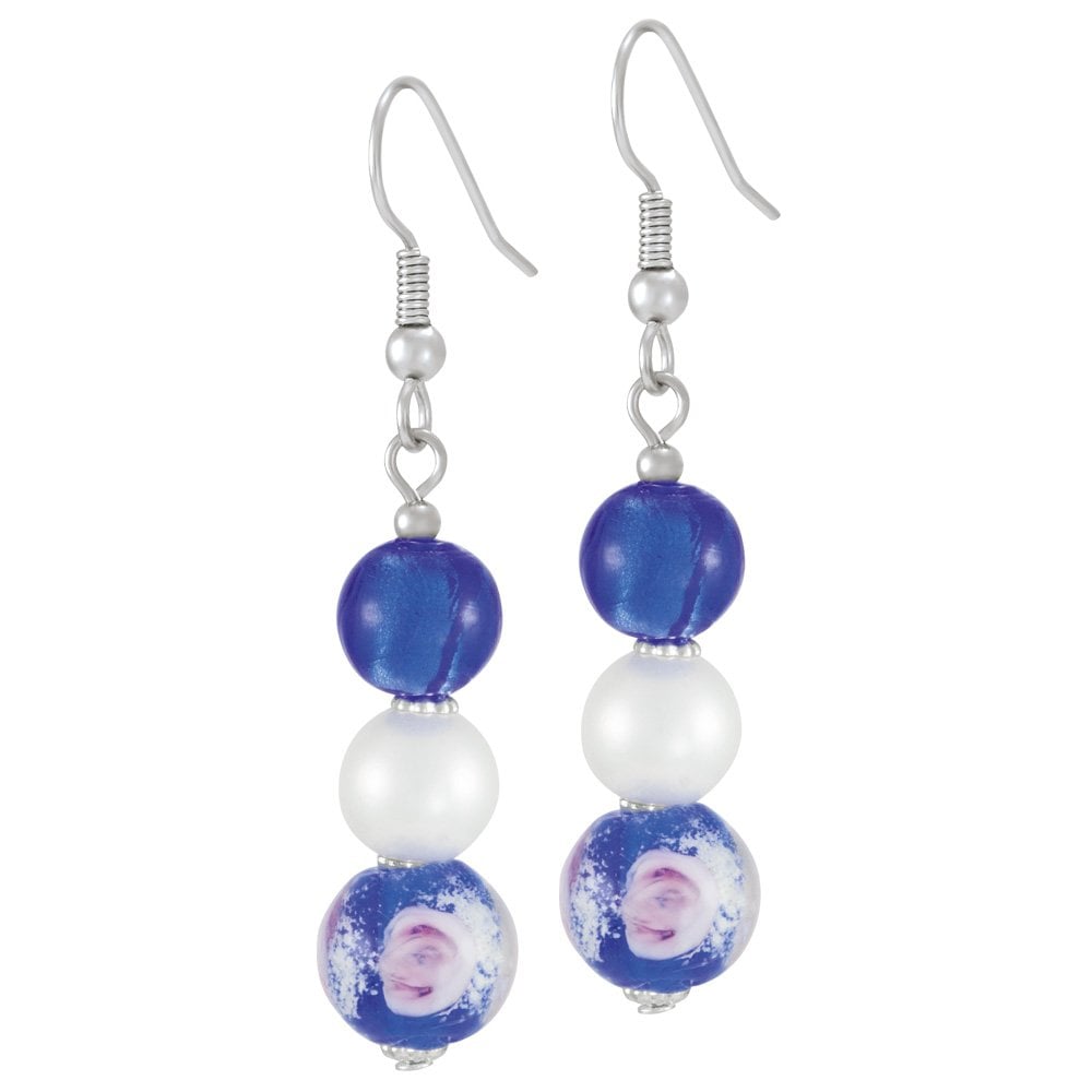 Chiara Sapphire Blue Murano Glass Silver Tone Drop Pierced Earrings