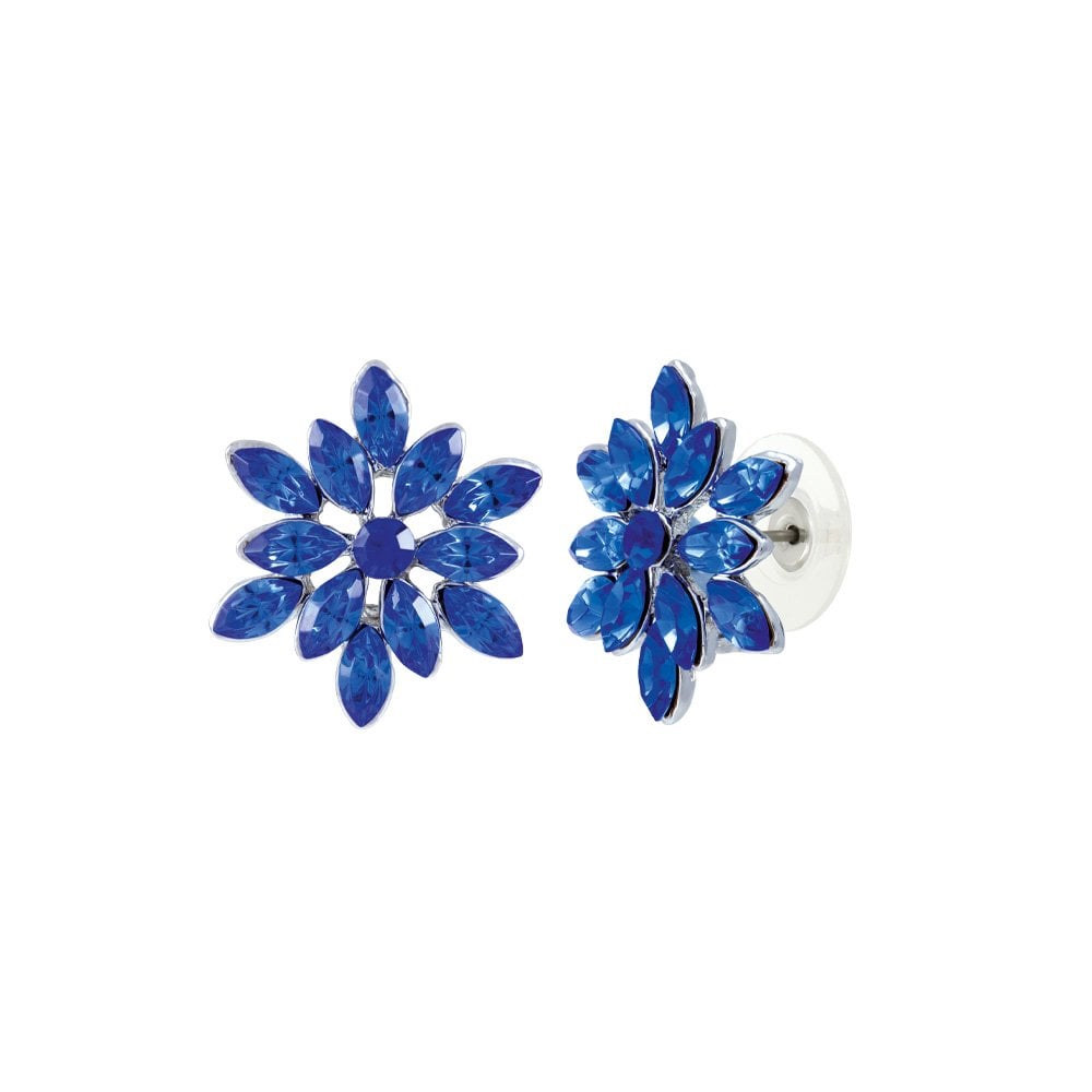 Everlasting Vintage Style Floral Sapphire Crystal Silver Tone Pierced Earrings