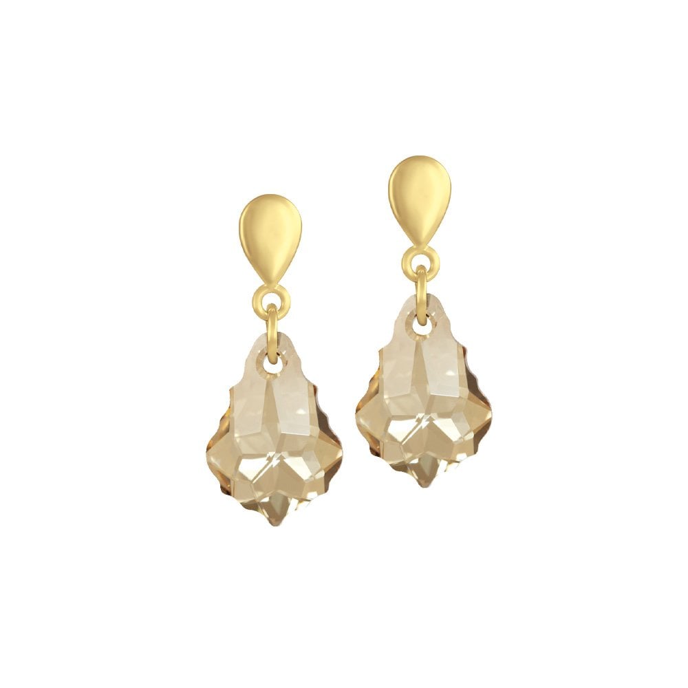 Baroque Golden Shadow Austrian Crystal Gold Tone Drop Clip On Earrings
