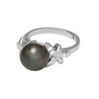 Bella Perlina CZ and Black Freshwater Pearl Sterling Silver Adjustable Ring